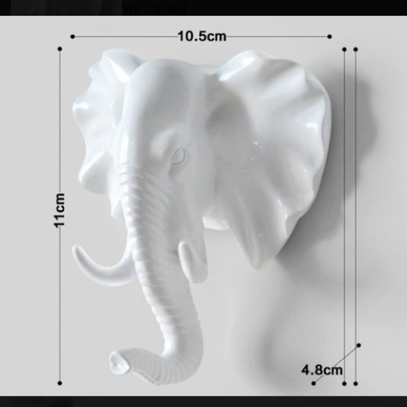 Decorative Glossy White Elephant Head PVC Wall Hook - Picture 9 of 9